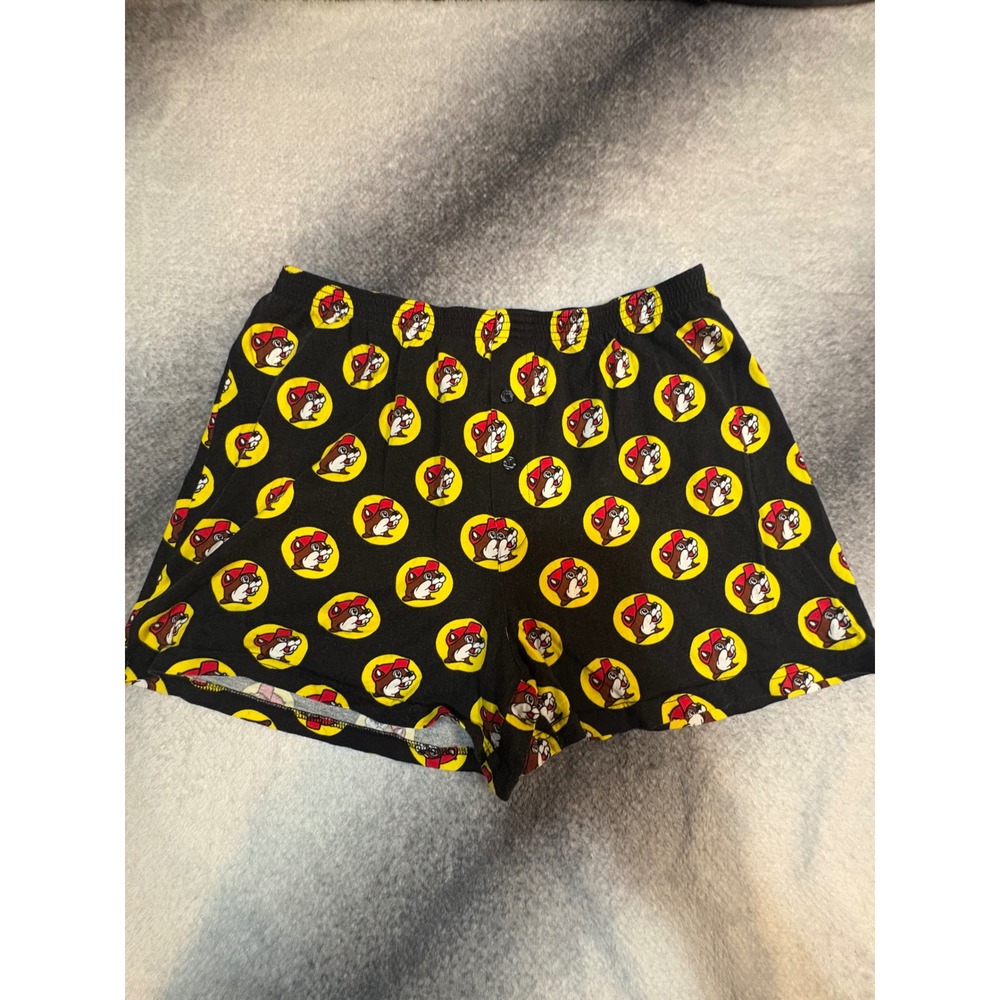 (S) Buc-ee's Logo All Over Print Lounge Sleep Shorts Black Yellow 2XL